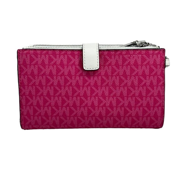 NEW Michael Kors Jet Set Travel Large Double Zip Wristlet Wallet Dragon Fruit - Picture 2 of 4